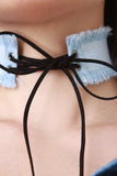 Frayed Denim Corset Choker