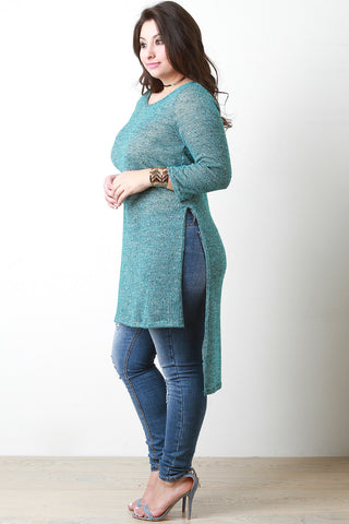 Metallic Knit Long Line Tunic Top