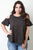 Cold Shoulder Vegan Suede Top