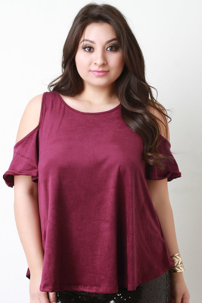 Cold Shoulder Vegan Suede Top