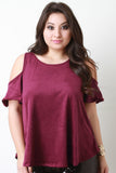 Cold Shoulder Vegan Suede Top