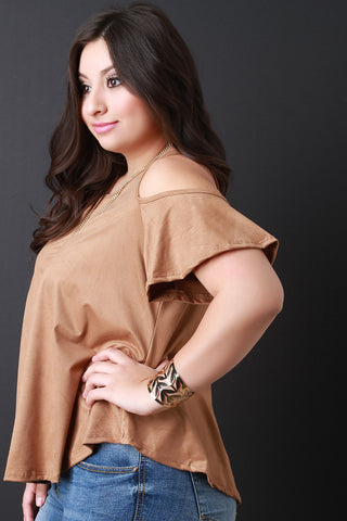 Cold Shoulder Vegan Suede Top