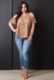 Cold Shoulder Vegan Suede Top