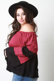 Color Block Bardot Bell Sleeve Top