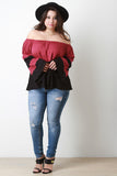 Color Block Bardot Bell Sleeve Top