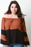 Color Block Bardot Bell Sleeve Top