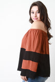 Color Block Bardot Bell Sleeve Top