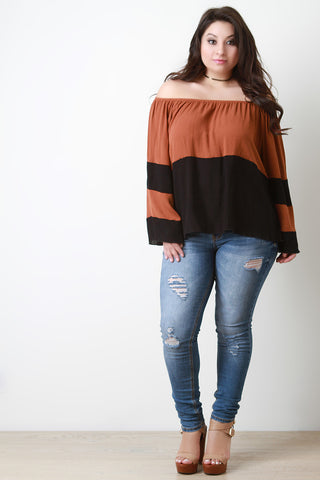 Color Block Bardot Bell Sleeve Top