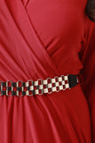 Surplice V-Neck Long Sleeves Belted Ruched Dress