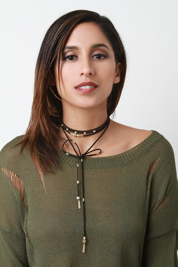 Vegan Suede Beaded Wrap Choker