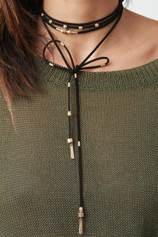 Vegan Suede Beaded Wrap Choker