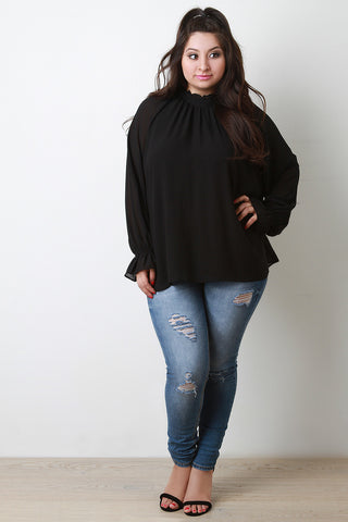 High Neck Ruffle Collar Chiffon Blouse