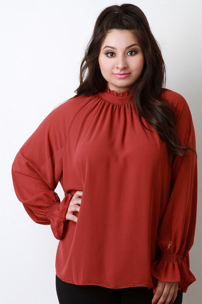 High Neck Ruffle Collar Chiffon Blouse