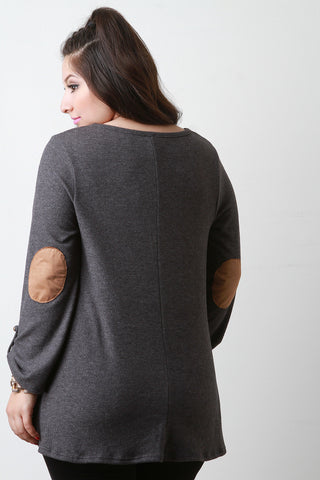 Loose Side Slit Elbow Patch Sweater