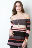 Striped Ribbed Knit Bardot Top