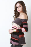 Striped Ribbed Knit Bardot Top