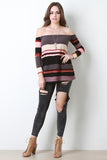 Striped Ribbed Knit Bardot Top