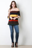 Striped Ribbed Knit Bardot Top