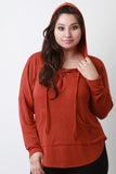 Plus Size Lace Up Kangaroo Hoodie Top