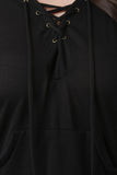 Plus Size Lace Up Kangaroo Hoodie Top