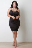 Crisscross V Neck Suede Bodycon Cami Dress