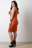 Crisscross V Neck Suede Bodycon Cami Dress
