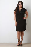 Corset Lace Up Short Sleeves Jersey Midi Dress