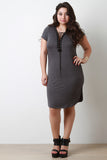 Corset Lace Up Short Sleeves Jersey Midi Dress
