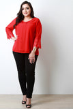 Chiffon Crochet Trim Quarter Sleeve Top