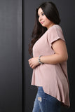 Scoop Neck Boxy High Low Hem Tee