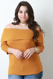 Ribbed Knit Fold Over Bardot Top