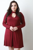 Long Sleeve Mock Neck Key Hole Shift Dress