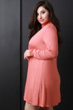 Long Sleeve Mock Neck Key Hole Shift Dress