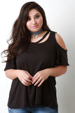 Cold Shoulder Bell Sleeves Round Neck Slit Top