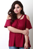 Cold Shoulder Bell Sleeves Round Neck Slit Top