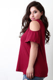 Cold Shoulder Bell Sleeves Round Neck Slit Top