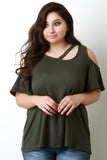 Cold Shoulder Bell Sleeves Round Neck Slit Top
