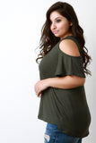 Cold Shoulder Bell Sleeves Round Neck Slit Top