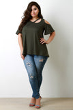 Cold Shoulder Bell Sleeves Round Neck Slit Top