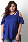 Cold Shoulder Bell Sleeves Round Neck Slit Top
