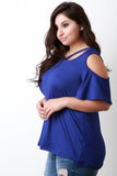 Cold Shoulder Bell Sleeves Round Neck Slit Top
