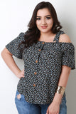 Floral Ruffle Trim Self-Tie Straps Button-Up Top