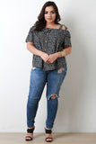 Floral Ruffle Trim Self-Tie Straps Button-Up Top