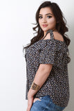 Floral Ruffle Trim Self-Tie Straps Button-Up Top