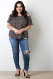 Floral Ruffle Trim Self-Tie Straps Button-Up Top