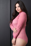 Semi-Sheer Mesh Mock Long Sleeve Bodysuit