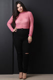 Semi-Sheer Mesh Mock Long Sleeve Bodysuit