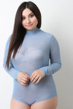 Semi-Sheer Mesh Mock Long Sleeve Bodysuit