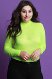 Semi-Sheer Mesh Mock Long Sleeve Bodysuit