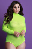 Semi-Sheer Mesh Mock Long Sleeve Bodysuit